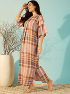 The Kaftan Company Nightdress Rustic Stripes Peach Soft Cotton Nightdress For Women