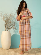 The Kaftan Company Nightdress Rustic Stripes Peach Soft Cotton Nightdress For Women