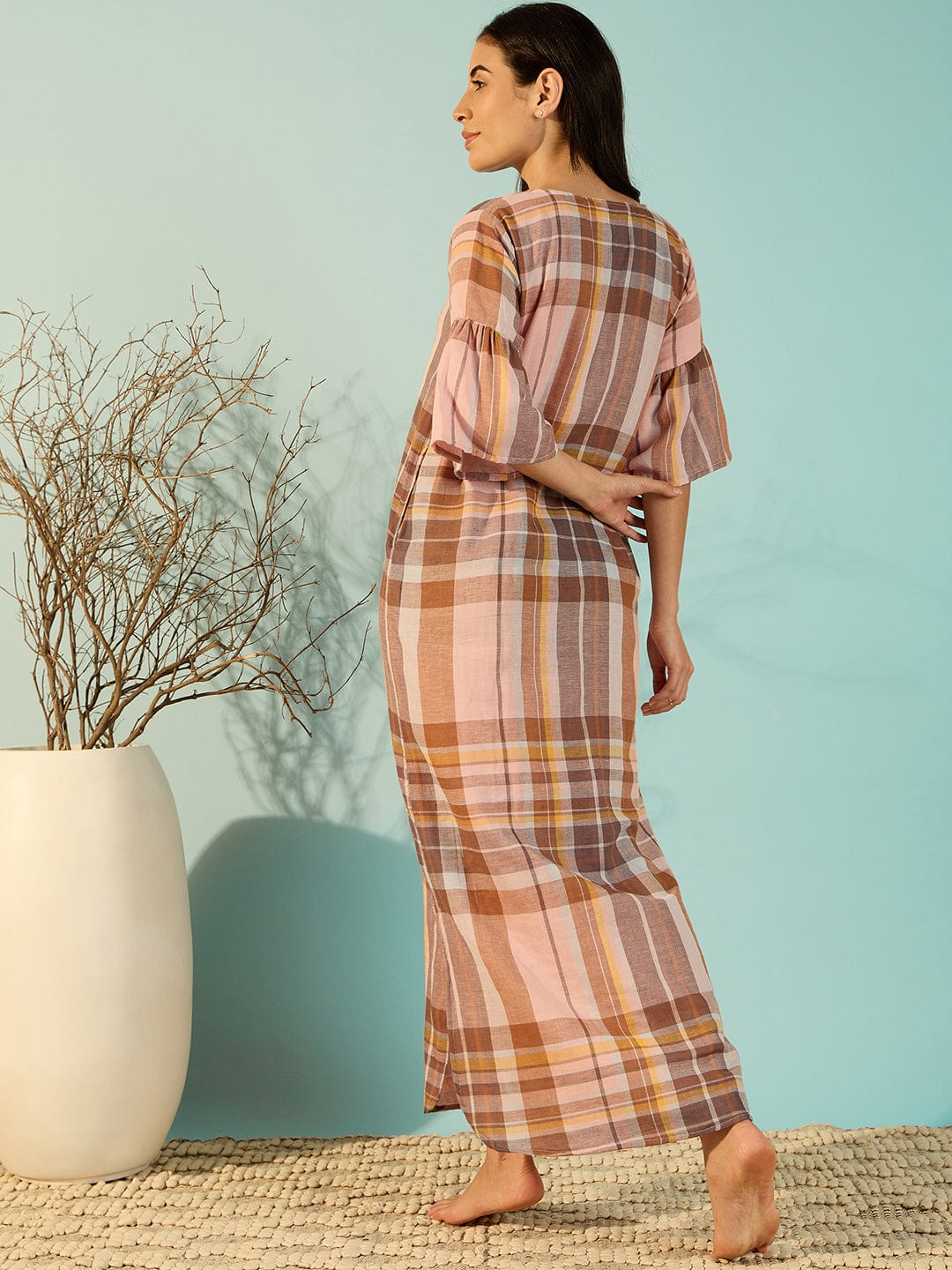 The Kaftan Company Nightdress Rustic Stripes Peach Soft Cotton Nightdress For Women