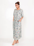 The Kaftan Company Nightdress Sage Print Viscose Rayon Nightdress