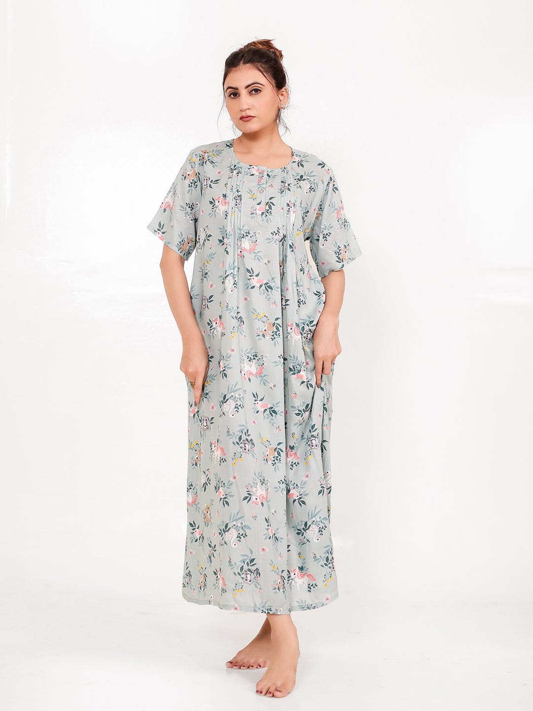 The Kaftan Company Nightdress Sage Print Viscose Rayon Nightdress