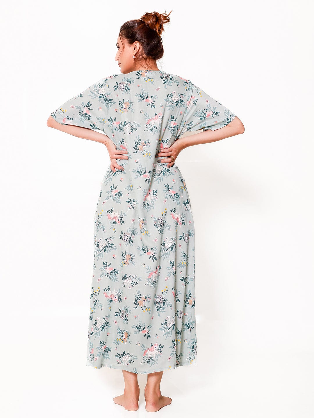 The Kaftan Company Nightdress Sage Print Viscose Rayon Nightdress