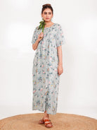 The Kaftan Company Nightdress Sage Print Viscose Rayon Nightdress