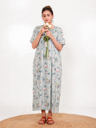 The Kaftan Company Nightdress Sage Print Viscose Rayon Nightdress