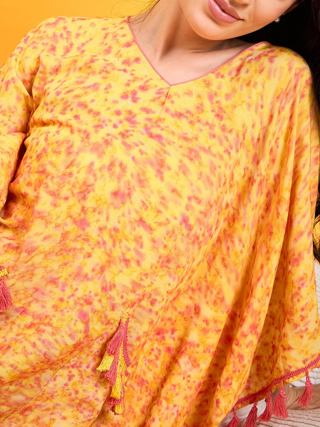 The Kaftan Company Nightdress Scattered Strokes Yellow N Pink Lounge Dress