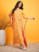 The Kaftan Company Nightdress Scattered Strokes Yellow N Pink Lounge Dress
