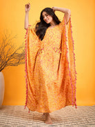 The Kaftan Company Nightdress Scattered Strokes Yellow N Pink Lounge Dress