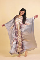 The Kaftan Company Nightdress Silver and Plum Abstract Streak Print Satin Kaftan Nightdress