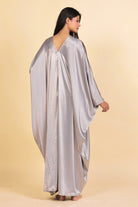 The Kaftan Company Nightdress Silver and Plum Abstract Streak Print Satin Kaftan Nightdress