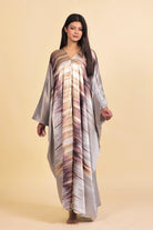 The Kaftan Company Nightdress Silver and Plum Abstract Streak Print Satin Kaftan Nightdress