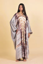 The Kaftan Company Nightdress Silver and Plum Abstract Streak Print Satin Kaftan Nightdress