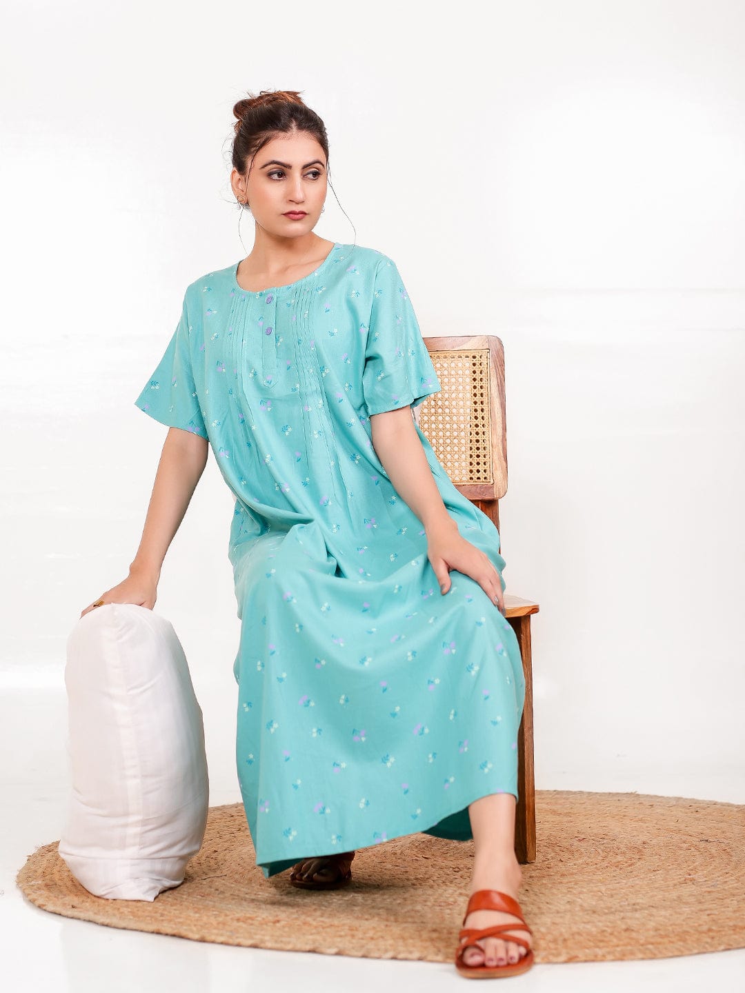 The Kaftan Company Nightdress Sky Blue Viscose Rayon Nightdress with Pockets