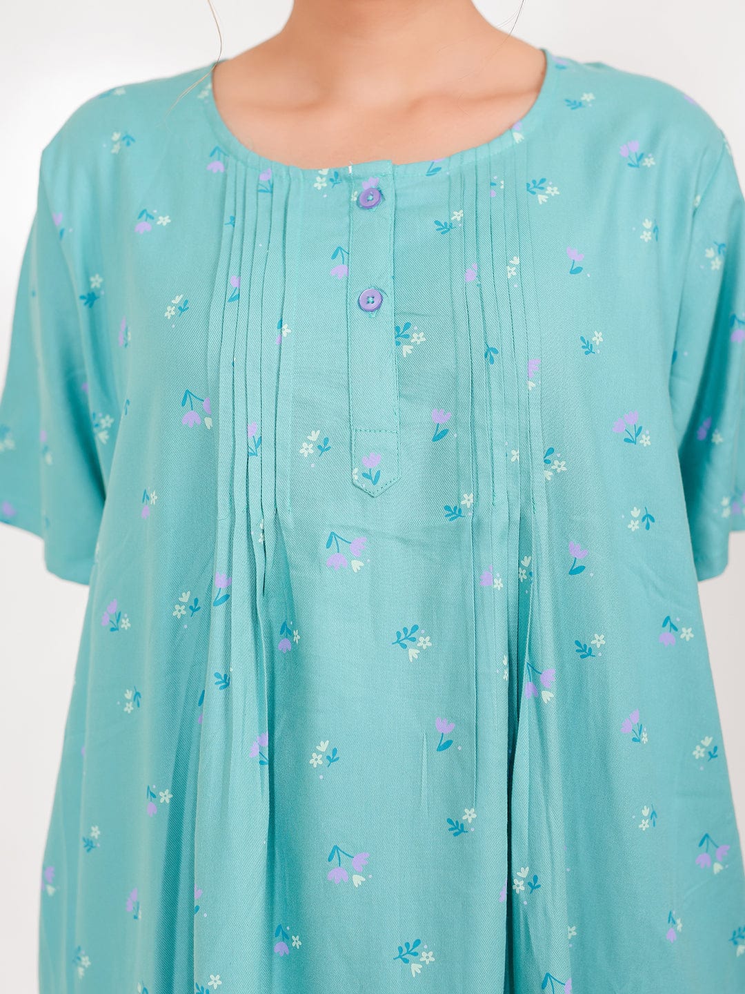 The Kaftan Company Nightdress Sky Blue Viscose Rayon Nightdress with Pockets