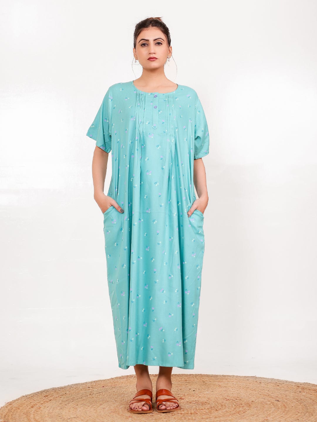 The Kaftan Company Nightdress Sky Blue Viscose Rayon Nightdress with Pockets
