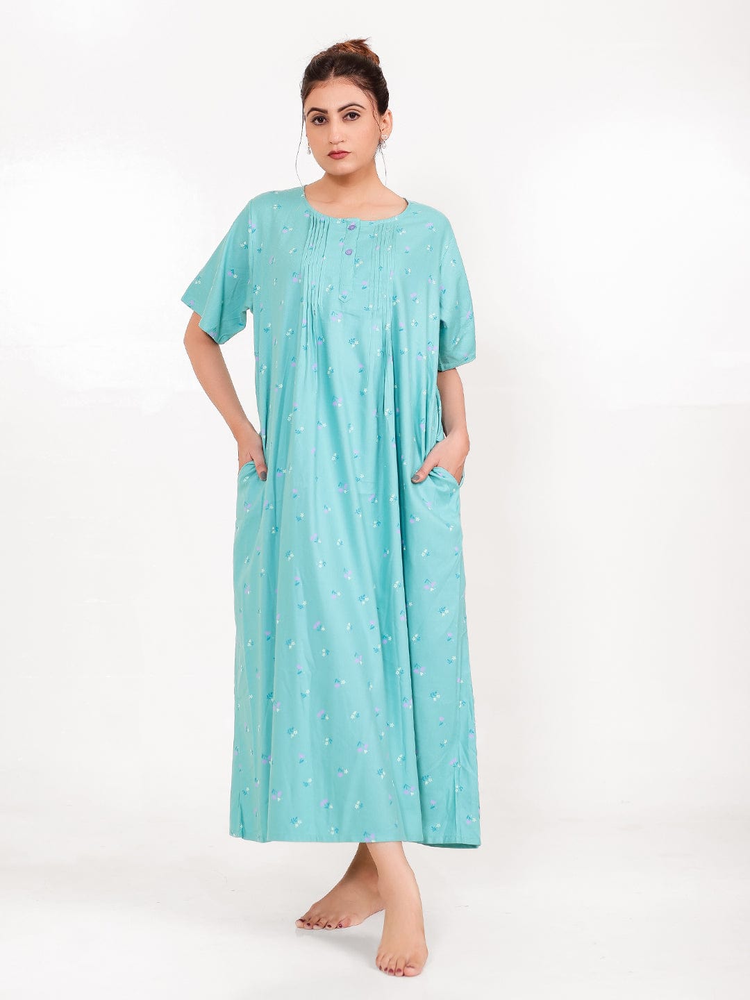 The Kaftan Company Nightdress Sky Blue Viscose Rayon Nightdress with Pockets