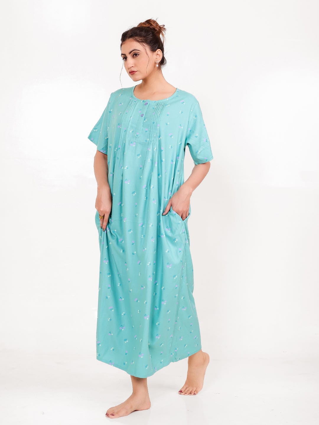 The Kaftan Company Nightdress Sky Blue Viscose Rayon Nightdress with Pockets