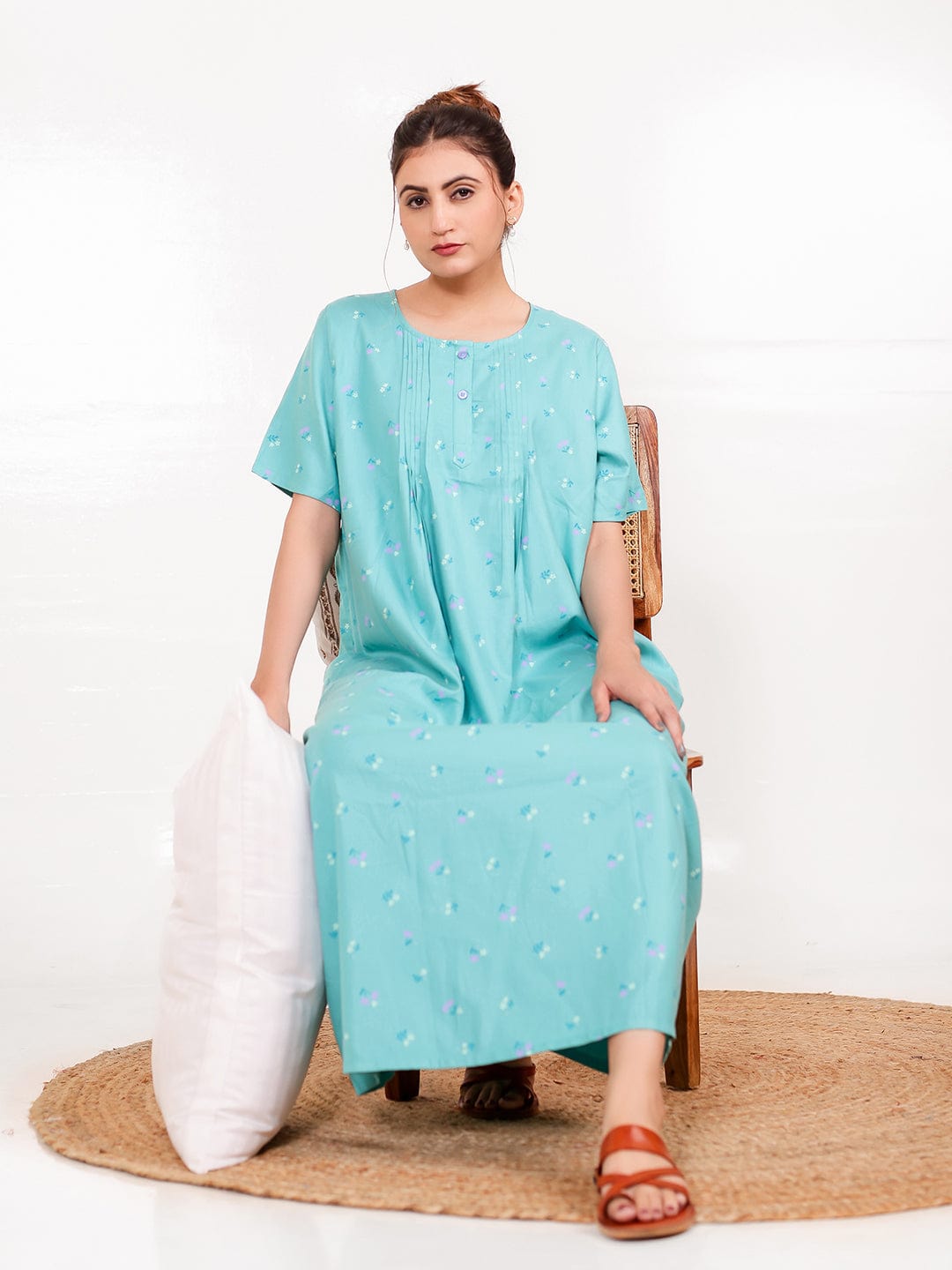 The Kaftan Company Nightdress Sky Blue Viscose Rayon Nightdress with Pockets