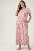 The Kaftan Company Nightdress Soft Printed Pink Viscose Rayon Nightdress with Pockets