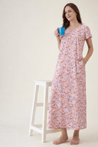 The Kaftan Company Nightdress Soft Printed Pink Viscose Rayon Nightdress with Pockets