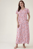The Kaftan Company Nightdress Soft Printed Pink Viscose Rayon Nightdress with Pockets