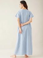 The Kaftan Company Nightdress Solid Blue Cotton Maxi Nightdress