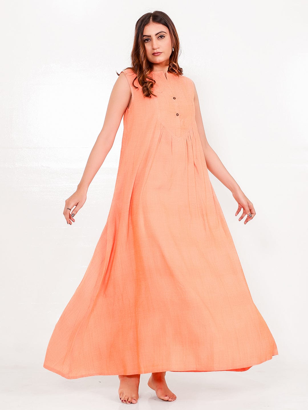 The Kaftan Company Nightdress Solid Peach Viscose-Linen Sleeveless Nightdress