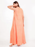 The Kaftan Company Nightdress Solid Peach Viscose-Linen Sleeveless Nightdress