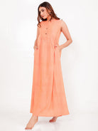 The Kaftan Company Nightdress Solid Peach Viscose-Linen Sleeveless Nightdress