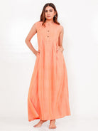 The Kaftan Company Nightdress Solid Peach Viscose-Linen Sleeveless Nightdress