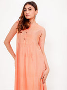 The Kaftan Company Nightdress Solid Peach Viscose-Linen Sleeveless Nightdress