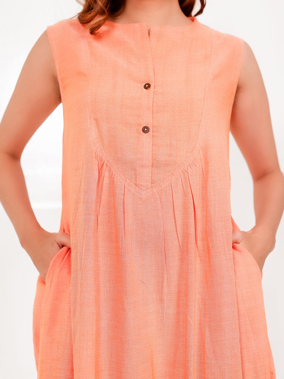 The Kaftan Company Nightdress Solid Peach Viscose-Linen Sleeveless Nightdress
