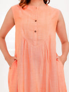 The Kaftan Company Nightdress Solid Peach Viscose-Linen Sleeveless Nightdress