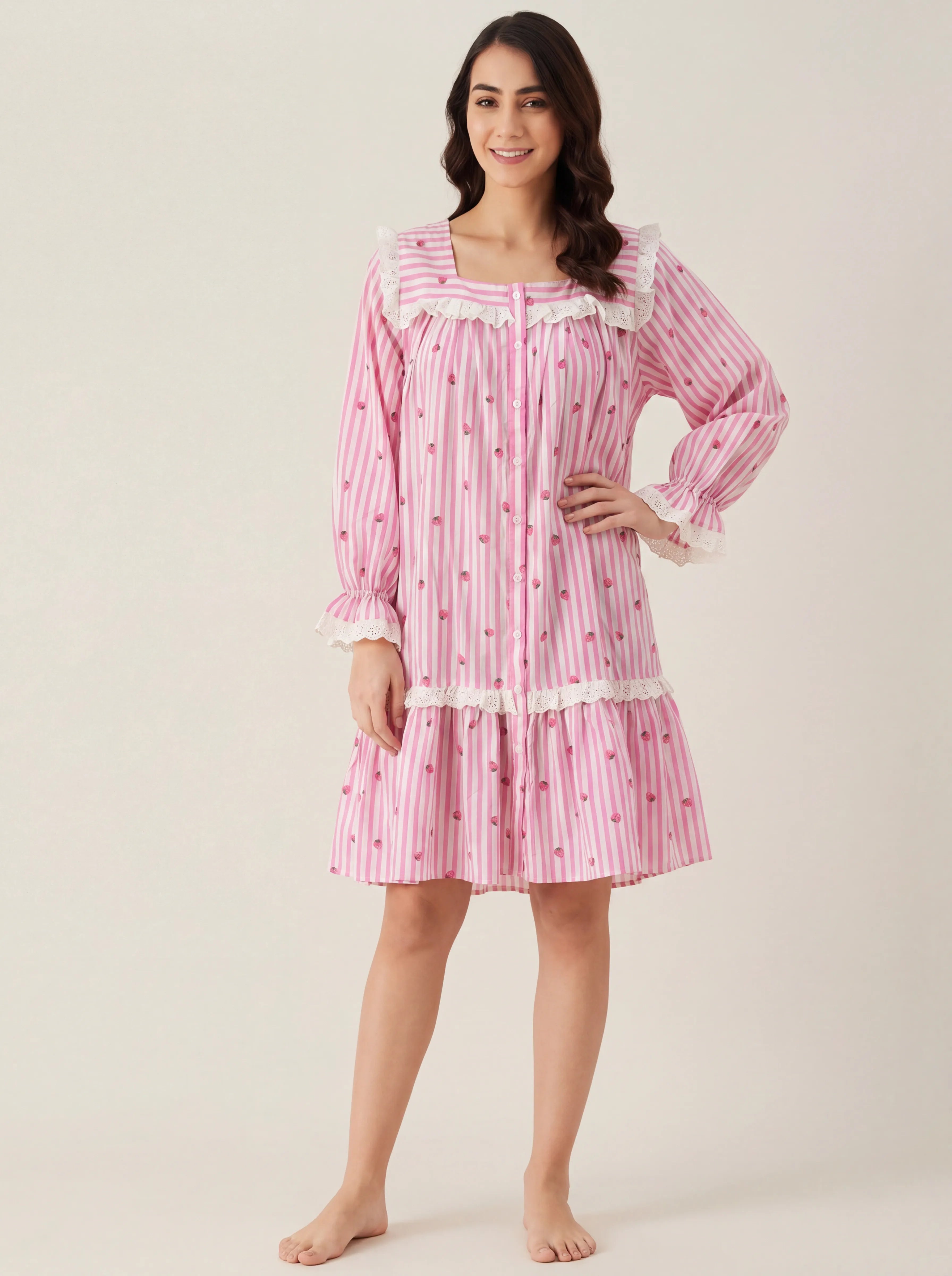 The Kaftan Company Nightdress Strawberry Stripe Short Nightdress