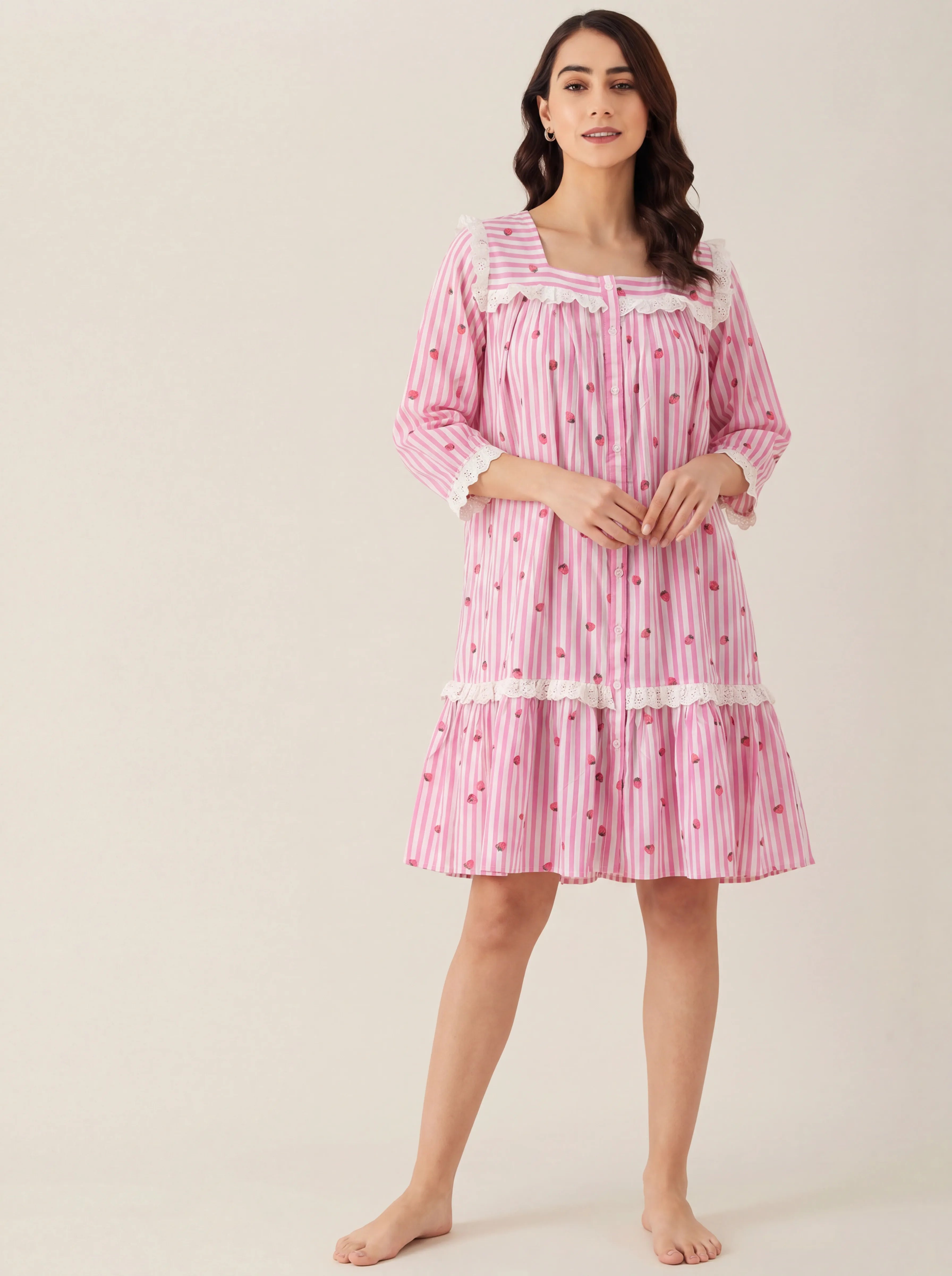 The Kaftan Company Nightdress Strawberry Stripe Short Nightdress