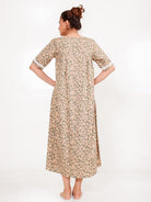 The Kaftan Company Nightdress Taupe Floral Front-Open Cotton Nightdress