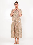 The Kaftan Company Nightdress Taupe Floral Front-Open Cotton Nightdress
