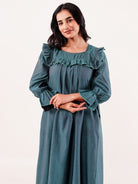 The Kaftan Company Nightdress Teal Chevron Printed Cotton Nightdress
