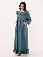 The Kaftan Company Nightdress Teal Chevron Printed Cotton Nightdress