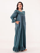 The Kaftan Company Nightdress Teal Chevron Printed Cotton Nightdress