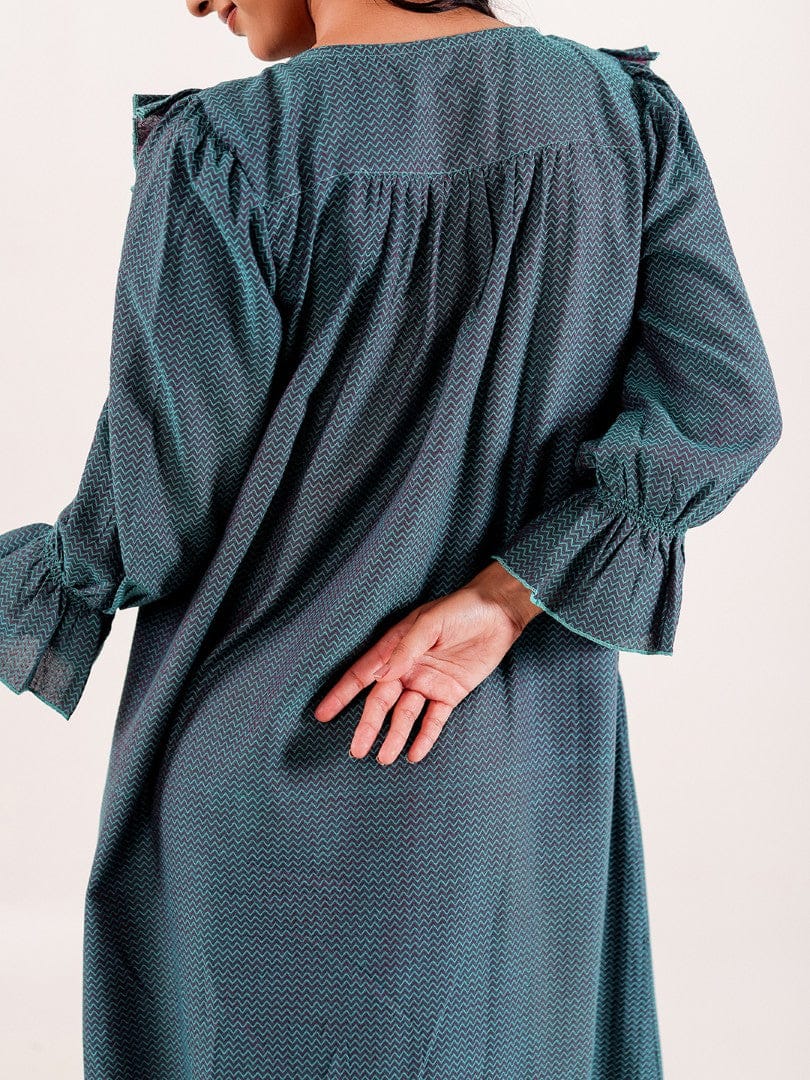 The Kaftan Company Nightdress Teal Chevron Printed Cotton Nightdress