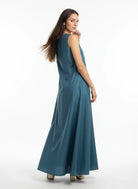 The Kaftan Company Nightdress Teal Cotton Sleeveless Nightdress with Kalamkari Patch Yoke