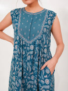 The Kaftan Company Nightdress Teal Floral Print Maxi Nightdress with Embroidered Yoke