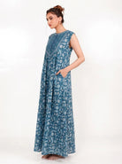 The Kaftan Company Nightdress Teal Floral Print Maxi Nightdress with Embroidered Yoke