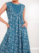 The Kaftan Company Nightdress Teal Floral Print Maxi Nightdress with Embroidered Yoke