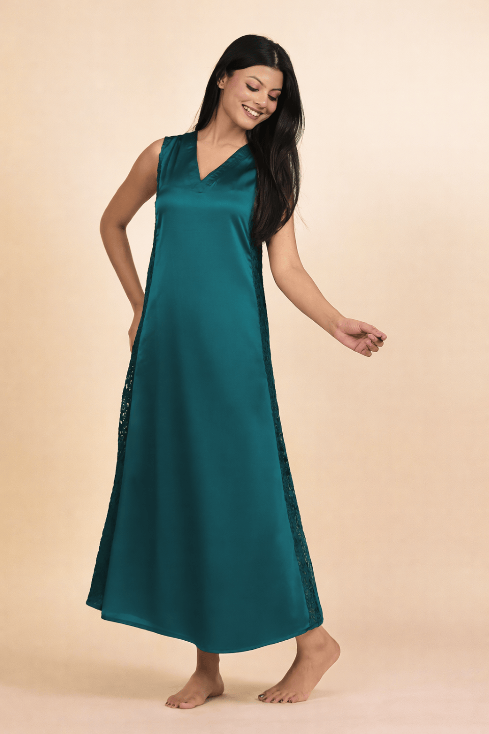 The Kaftan Company Nightdress Teal Satin V-Neck Nightdress