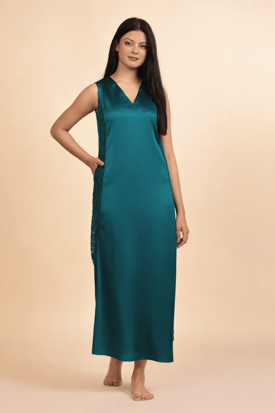 The Kaftan Company Nightdress Teal Satin V-Neck Nightdress