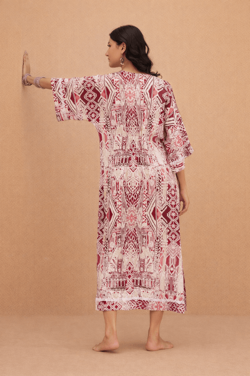 The Kaftan Company Nightdress Tribal Print Maxi Nightdress with Lace Detail