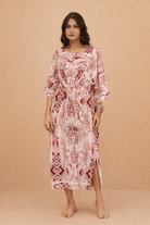 The Kaftan Company Nightdress Tribal Print Maxi Nightdress with Lace Detail