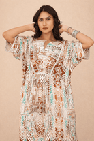 The Kaftan Company Nightdress Tribal Print Maxi Nightdress with Lace Detail