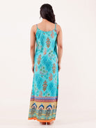 The Kaftan Company Nightdress Turquoise Printed Modal Negligee with Spaghetti Straps